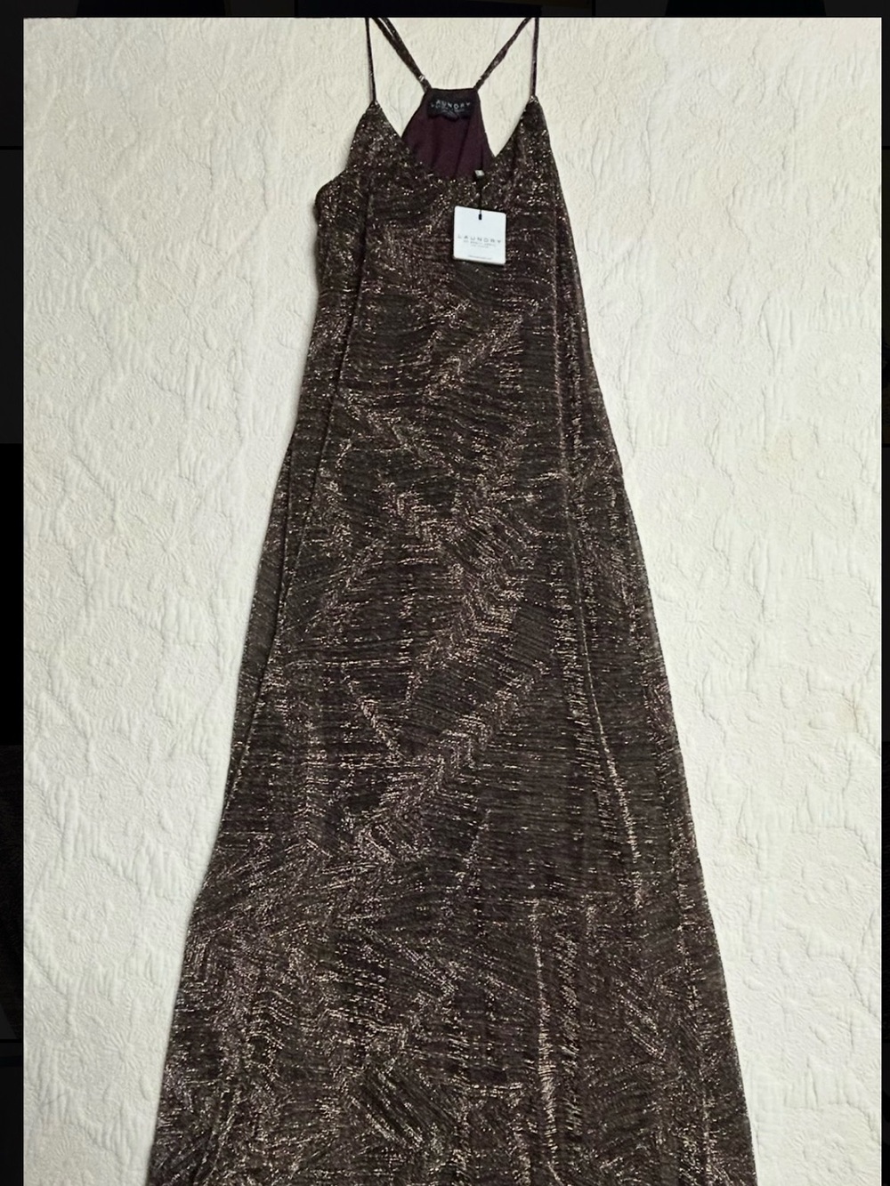 Women’s sz 10 Laundry By Shelli Segal Metallic burgundy/black Maxi halter dress